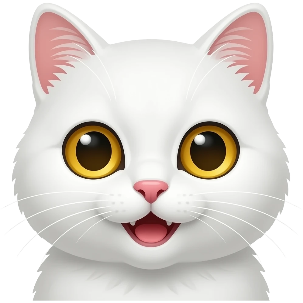 happy white cat, golden eyes, face emoji