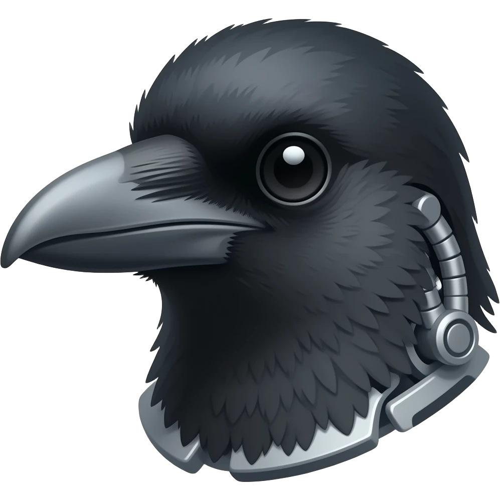 A robotic cyborg magpie head emoji