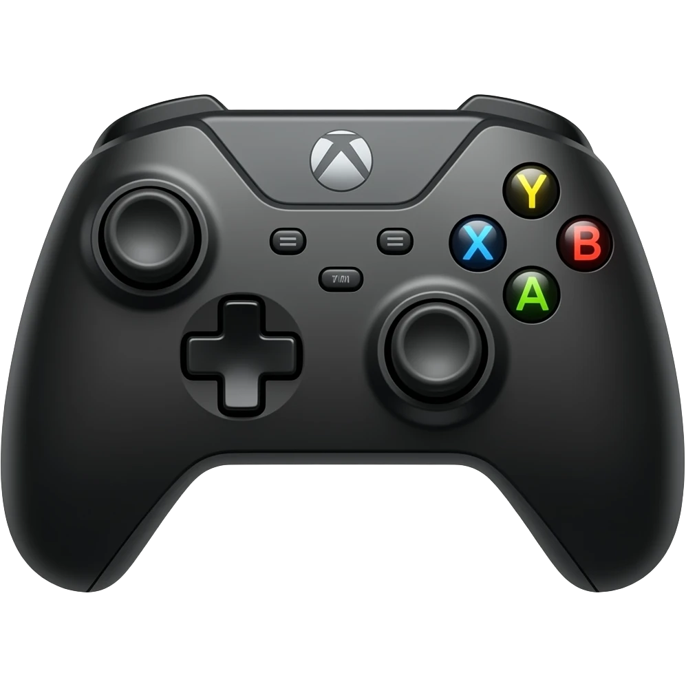 Single black gaming controller emoji, modern dual-stick gamepad, clean cartoon emoji style, front-facing, centered, transparent background. emoji