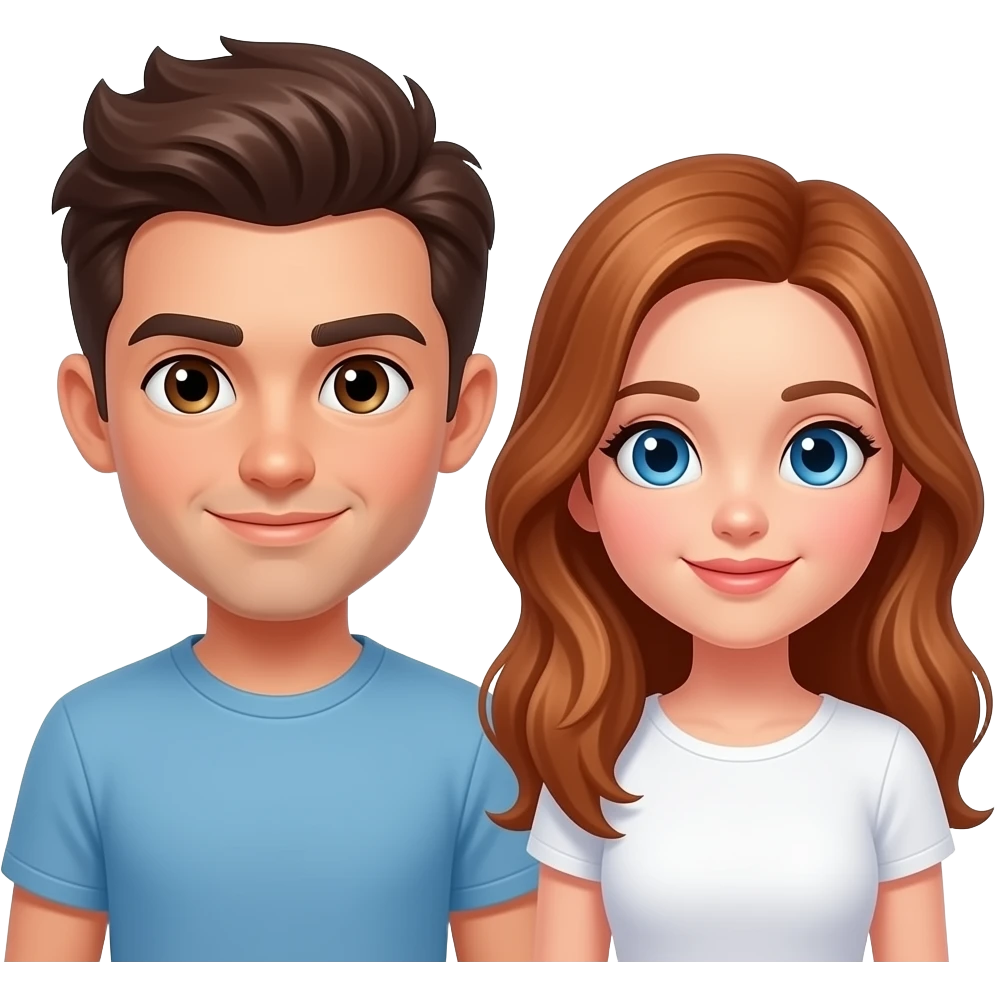 tan guy dark brown hair with white girl with long gingery brown hair blue eyes emoji
