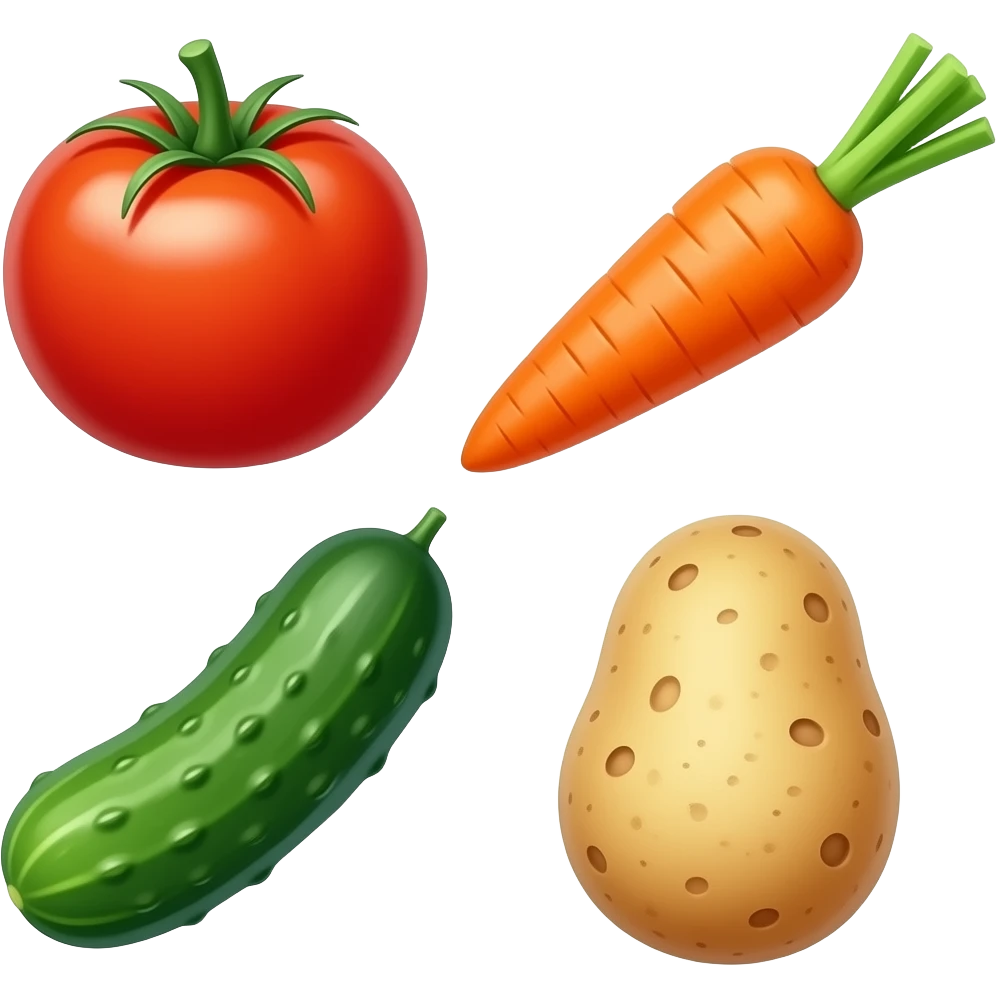Tomate, cenoura, pepino, batatas emoji