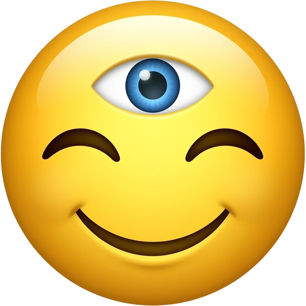 Эмодзи смайлик с закрытыми глазами и открытым третьим оком. Лицо emoji