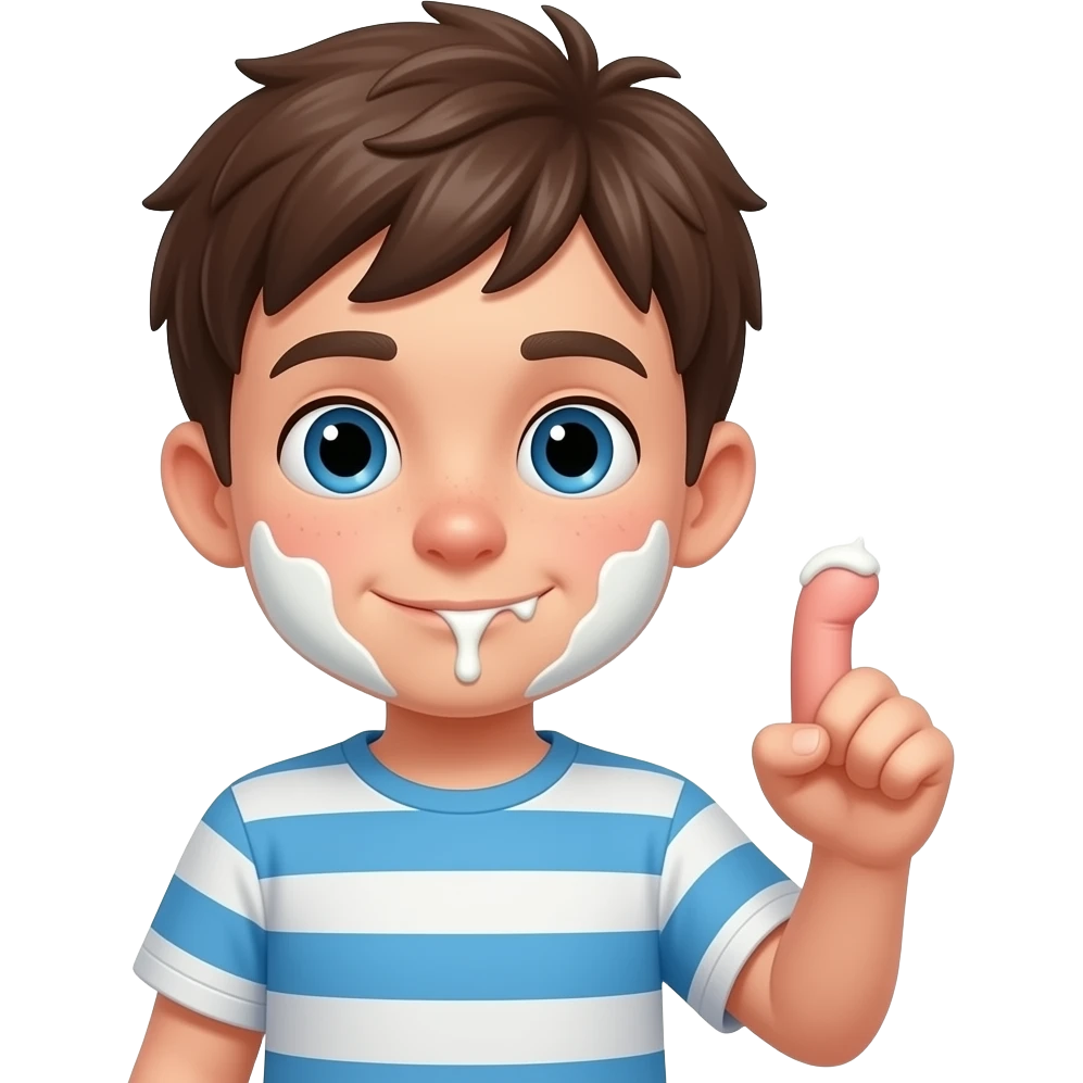 Garçon avec du lait partout sur la bouche et un penis dans la main emoji