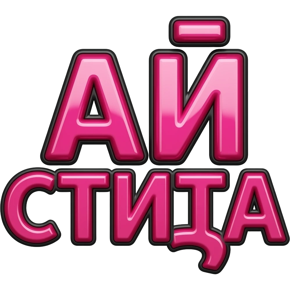 Glossy pink 3D text “АЙ СТИГА” in Cyrillic, Twitch emote style, thick black outline, transparent background, centered composition emoji