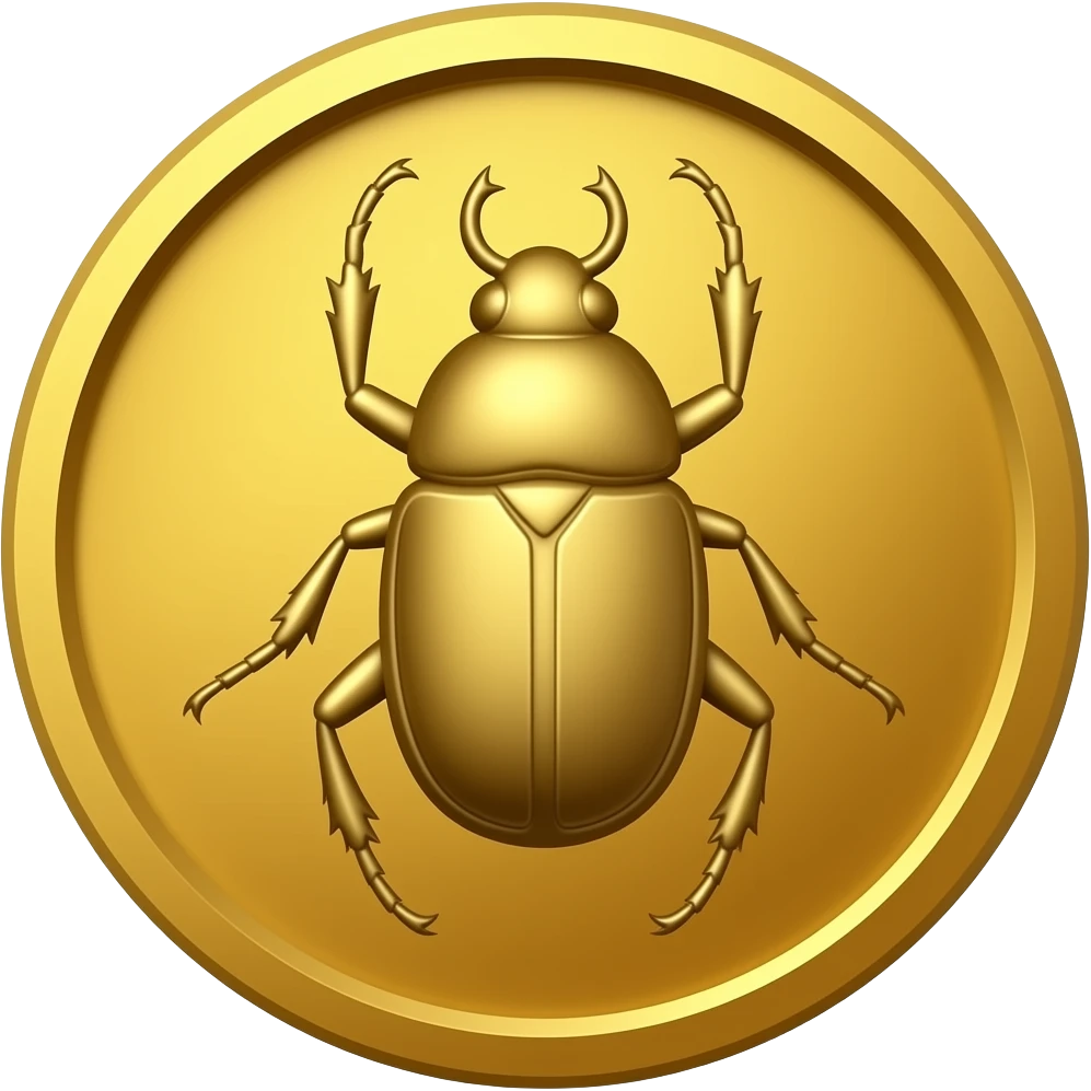 create a golden coin with  a scarab. use size 64x64 pixels emoji