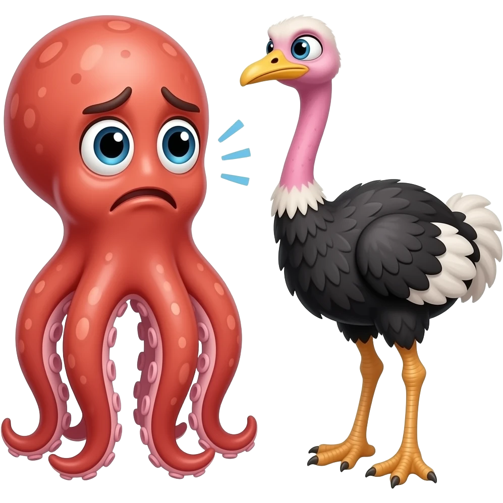 Octopus and ostrich hate break up emoji
