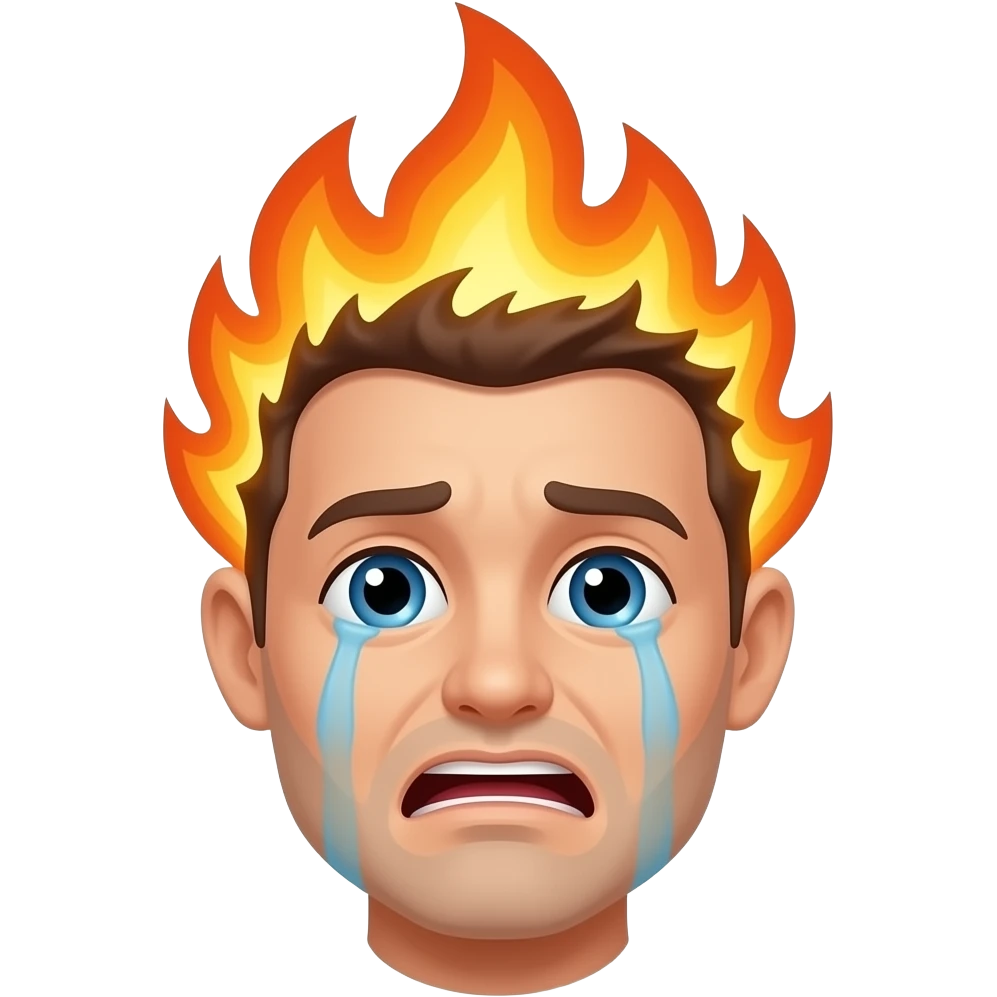 Crying man Hair on fire emoji