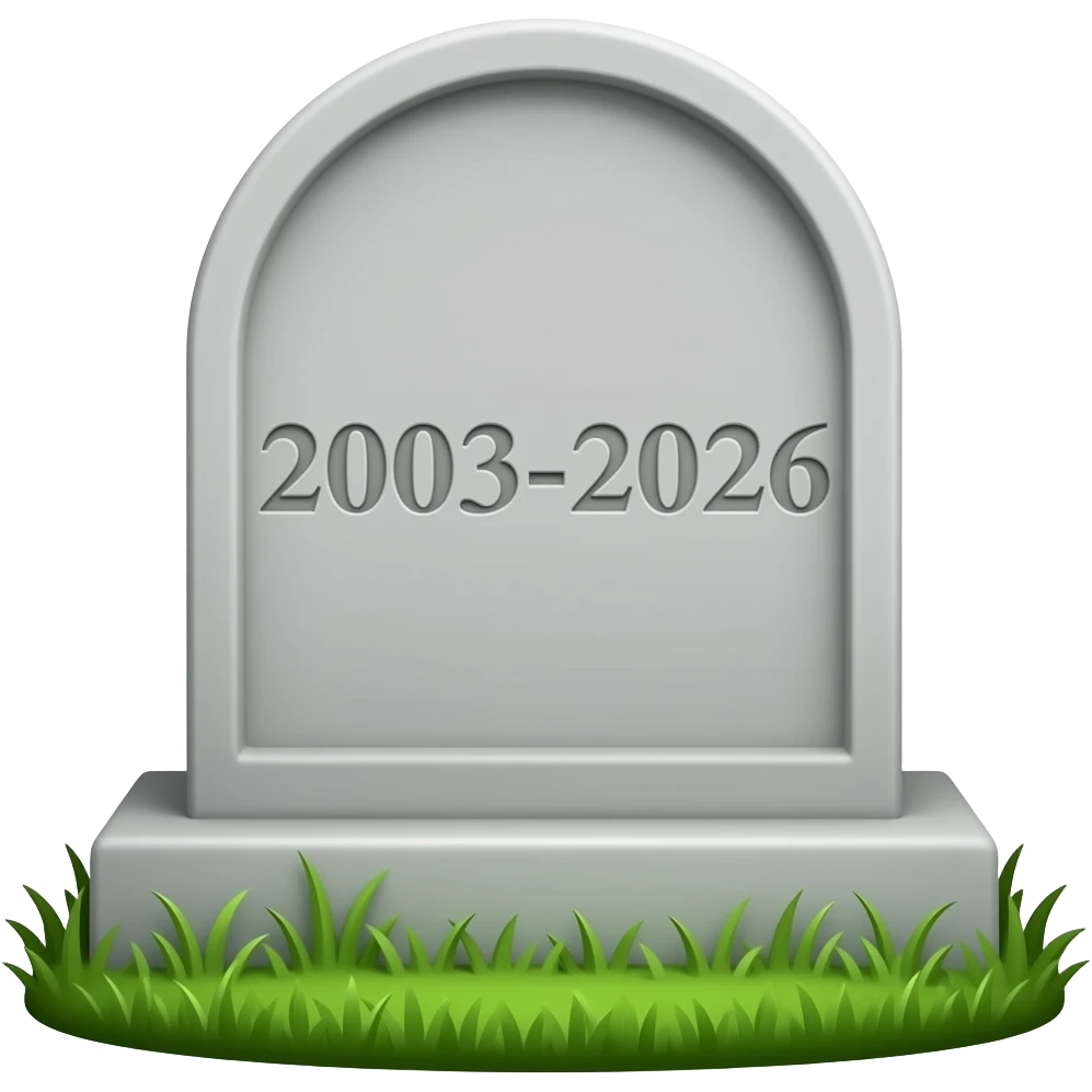tombstone with 2003-2026 written on it apple emoji style emoji