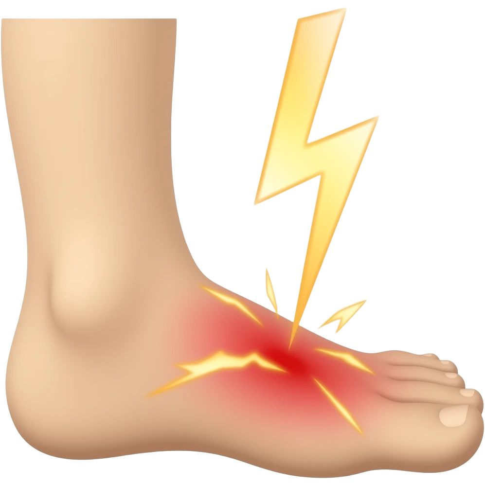sideview of a foot with a big lightning emphasizing the pain emoji