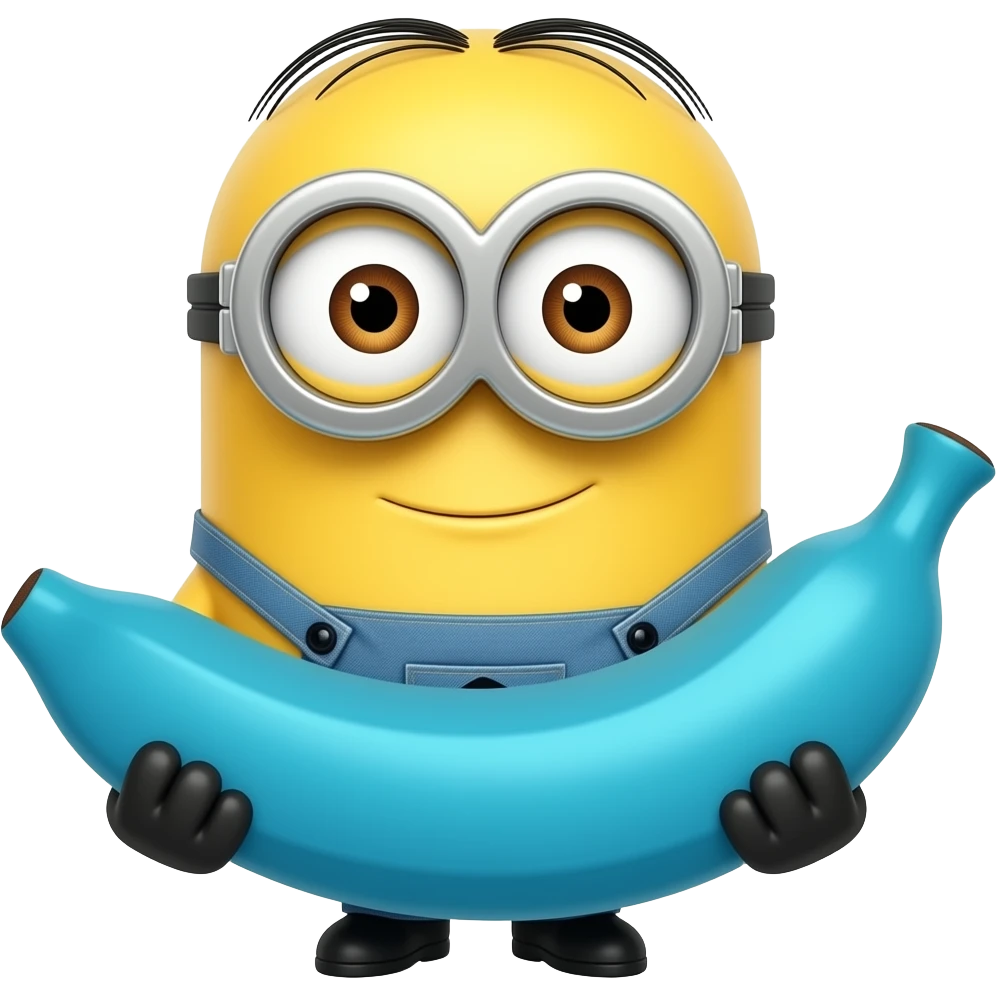 A minion holding a blue banana emoji