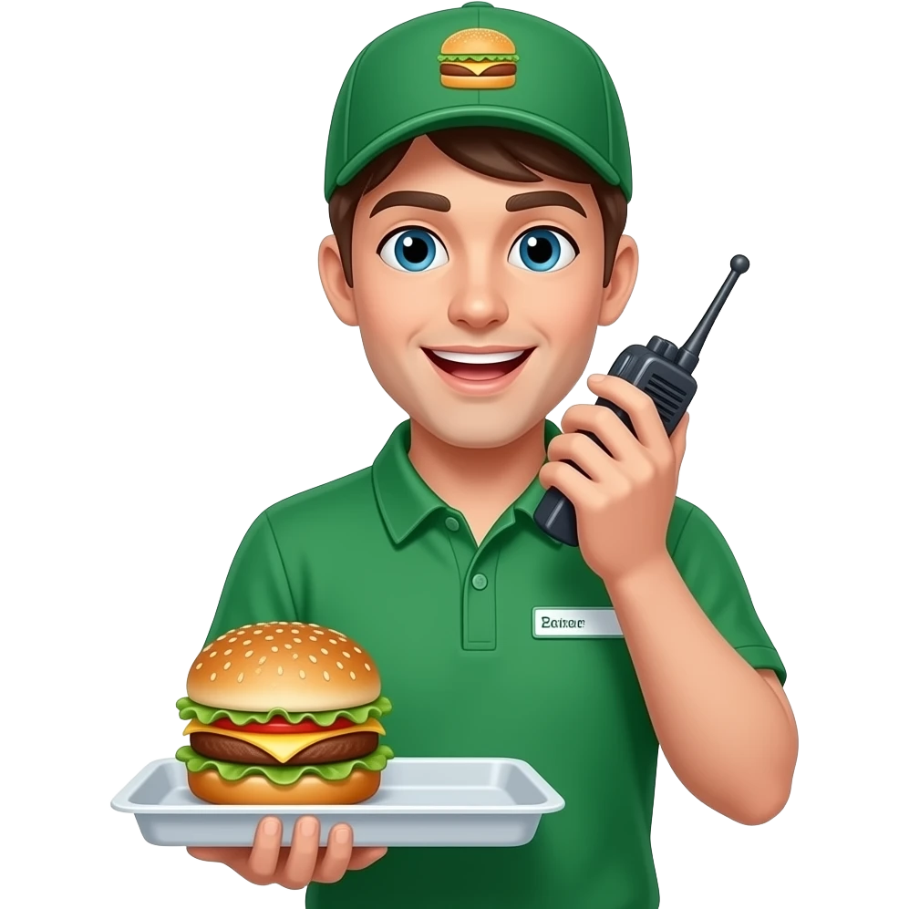 burger place employee with intercom emoji