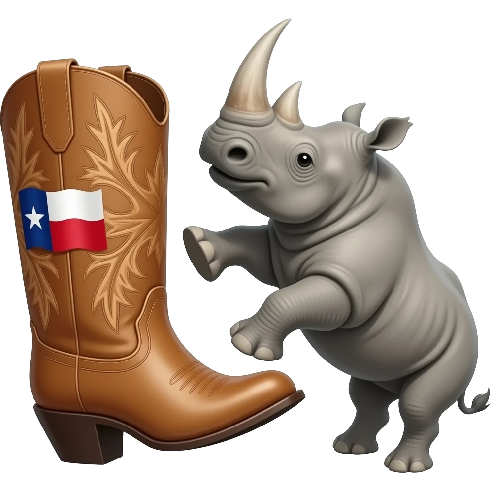 Big texas cowboy boot kicking a rhino emoji