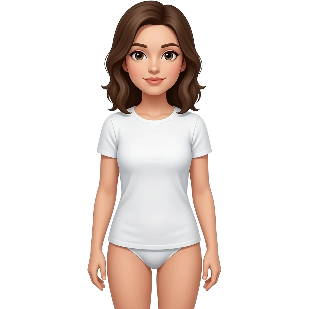 Naked woman standing with full body with t shirt no underwear emoji