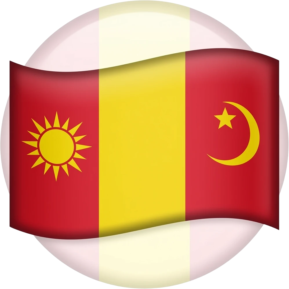 Bana bir bayrak yap yanlar kırmızı olsun ve orta kısmı sarı olsun bayrağın orta renginin yani sarı renginin içinde solda güneş sağda bir yıldızlı hilal olsun emoji