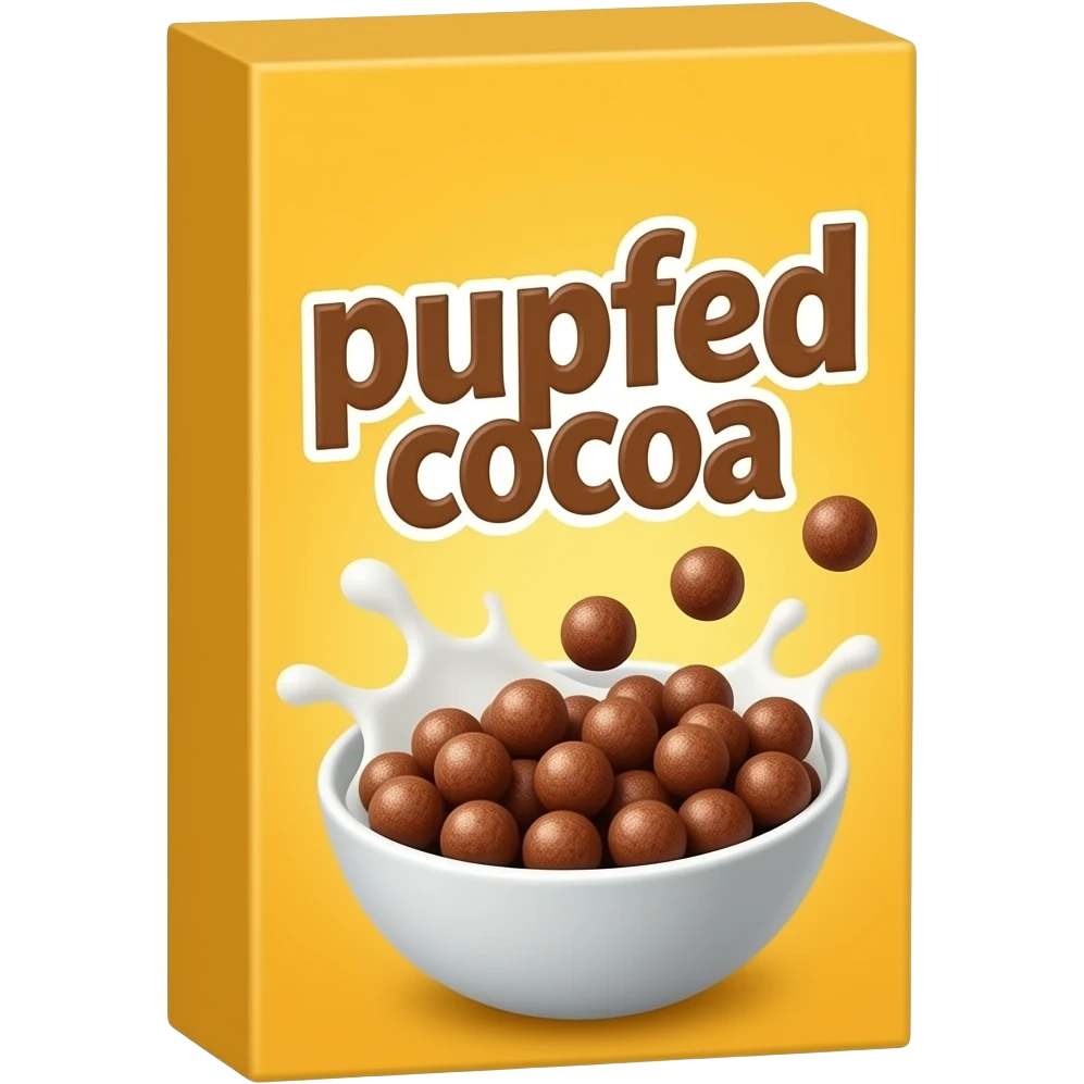 plain yellow rectanglular cereal box of puffed coco and a label with ...