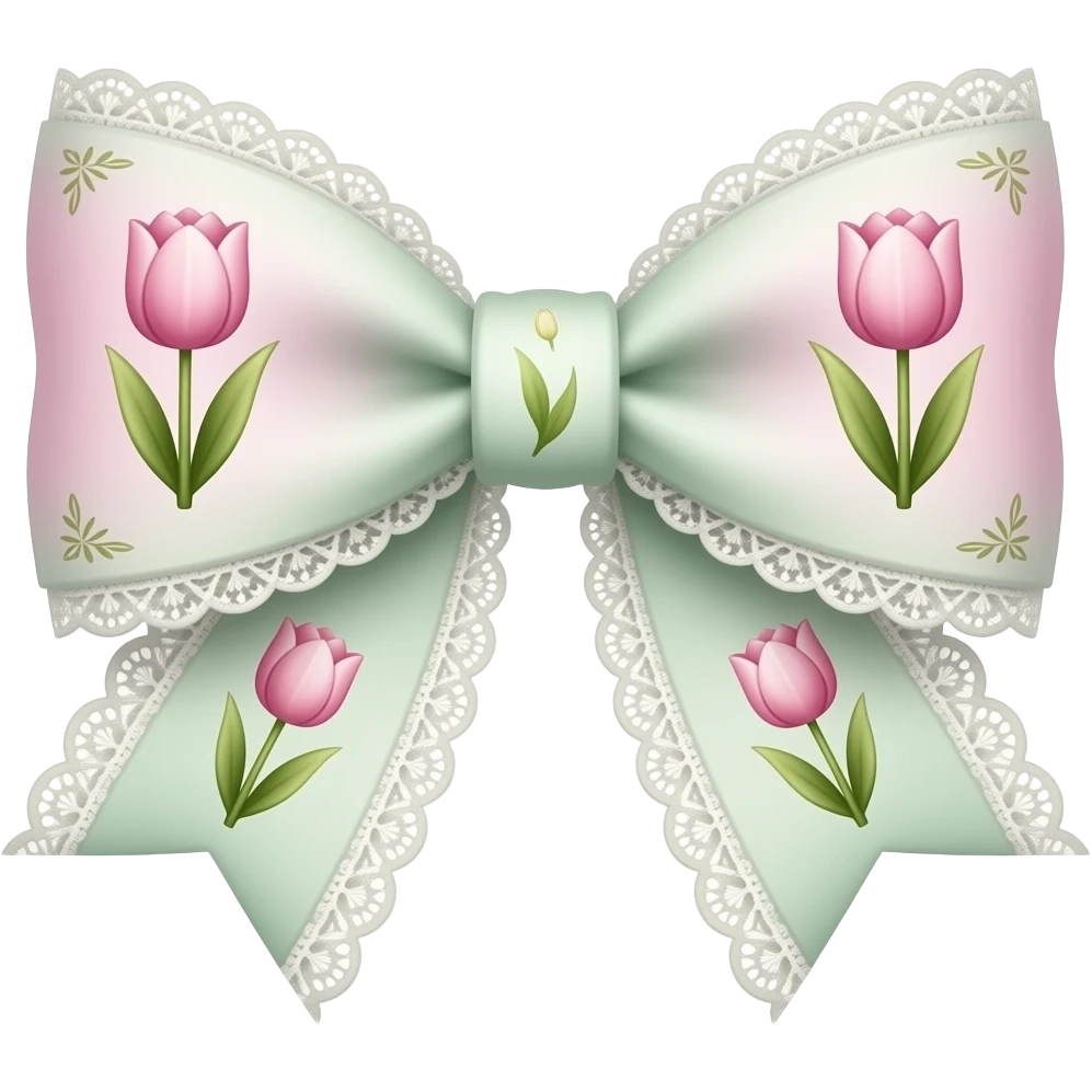 light pink ombre green pastel with tulip rococo style pattern on bow lace coquette bow emoji