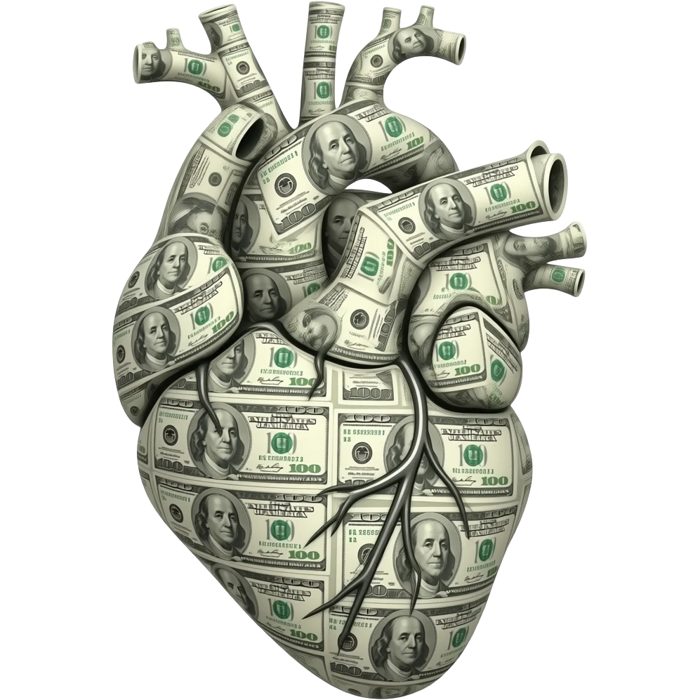 Anatomical heart made out of 100 dollar bills emoji
