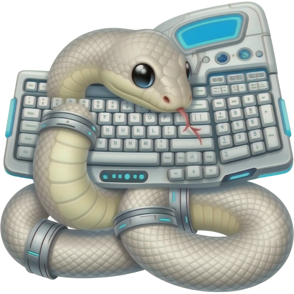 albino boa constrictor wrapped around futuristic keyboards emoji