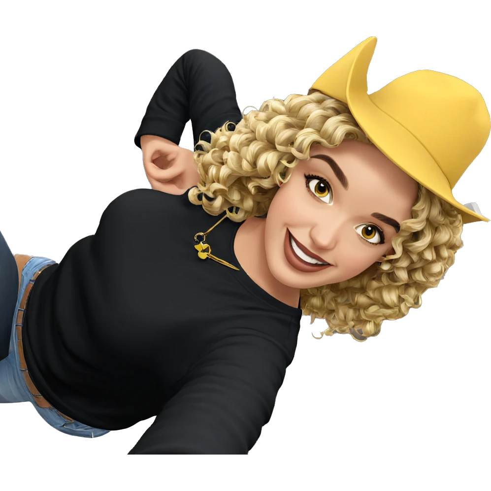 blonde girl smiling in selfie emoji