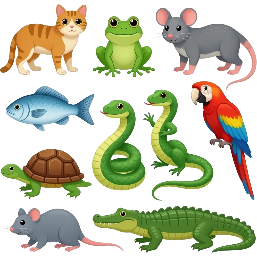 🐶🐸🐈🐁🐟🦎🐍🐢🐦🦜🐀🐊 emoji