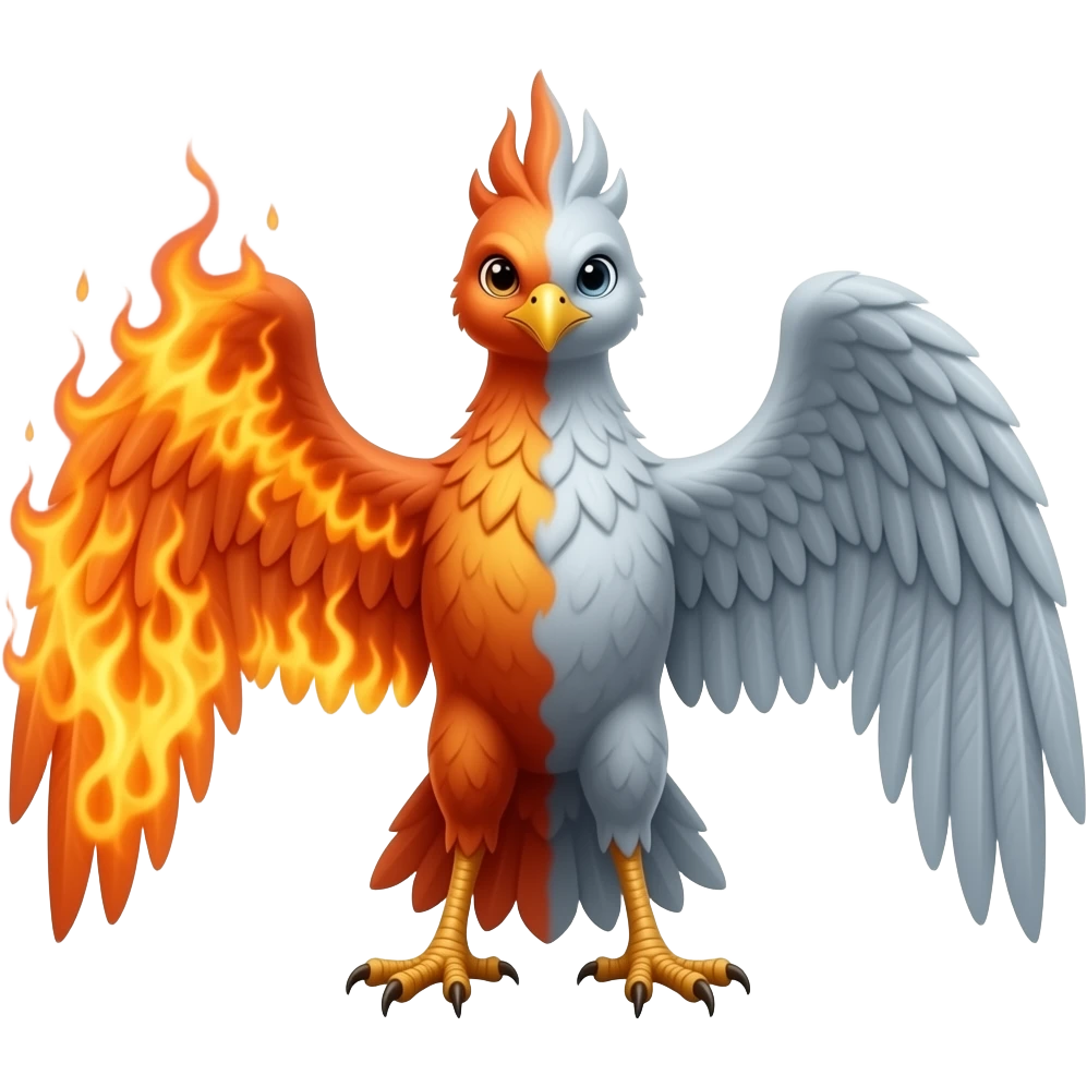 A phoenix made of fire on one side and smoke on the other side emoji