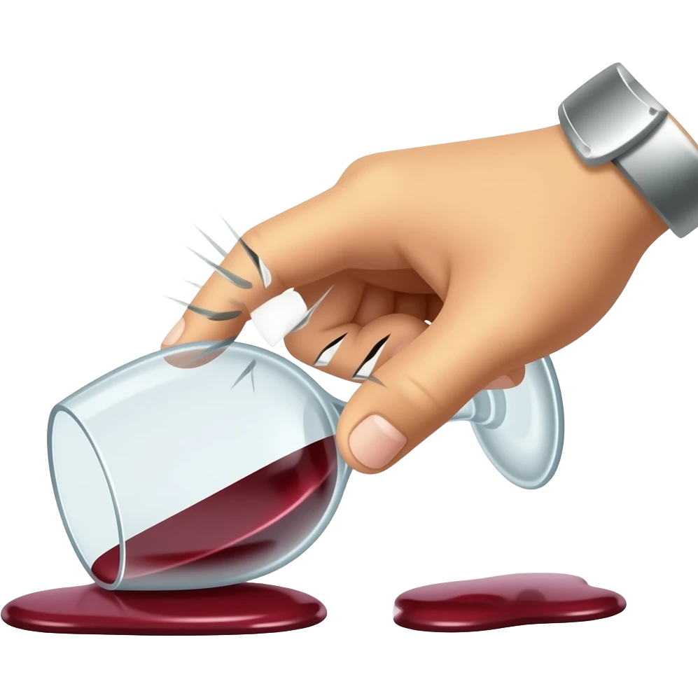 Hitting wine glass with hand when startled and glass spills emoji