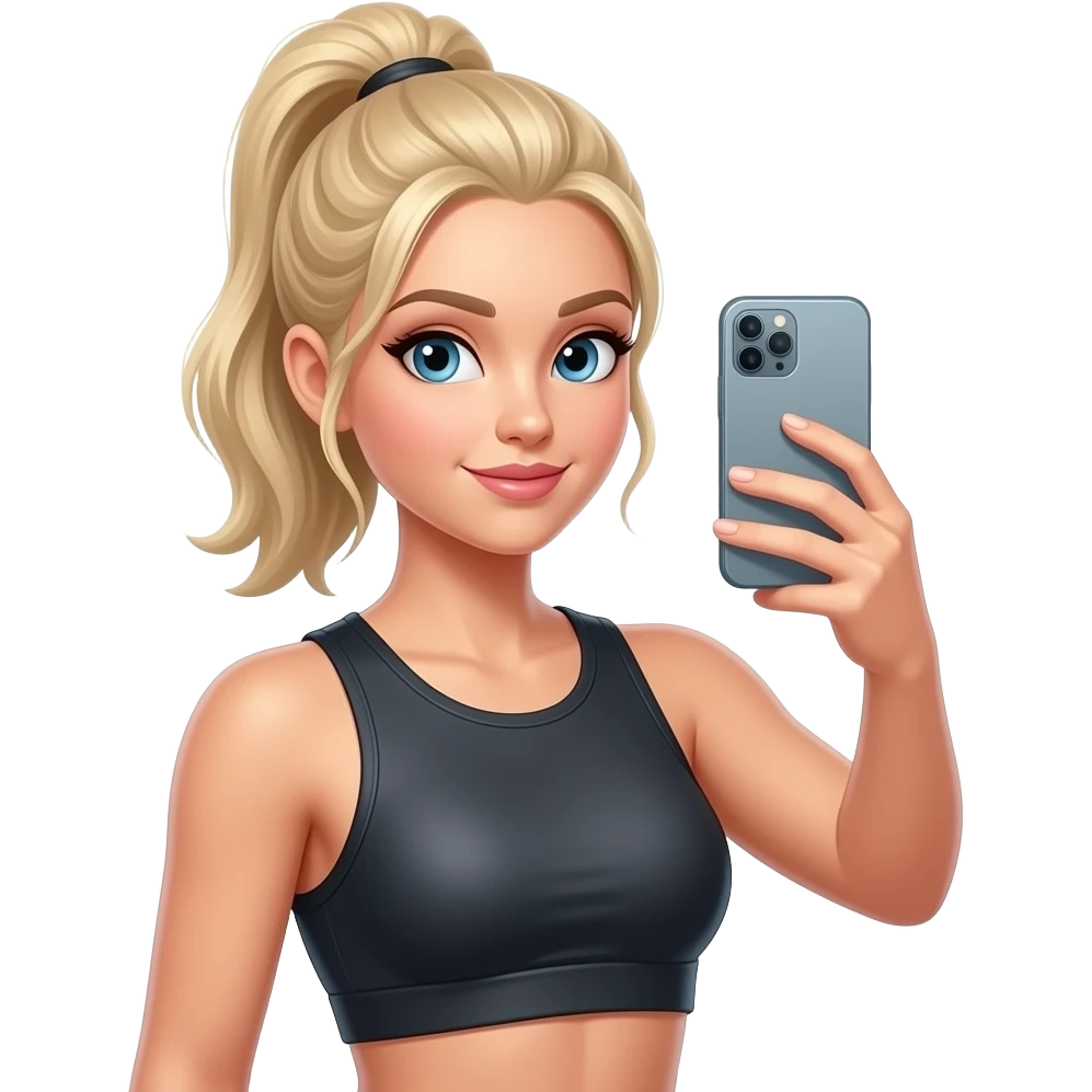 A pretty, blonde gym girl taking a mirror selfie. emoji