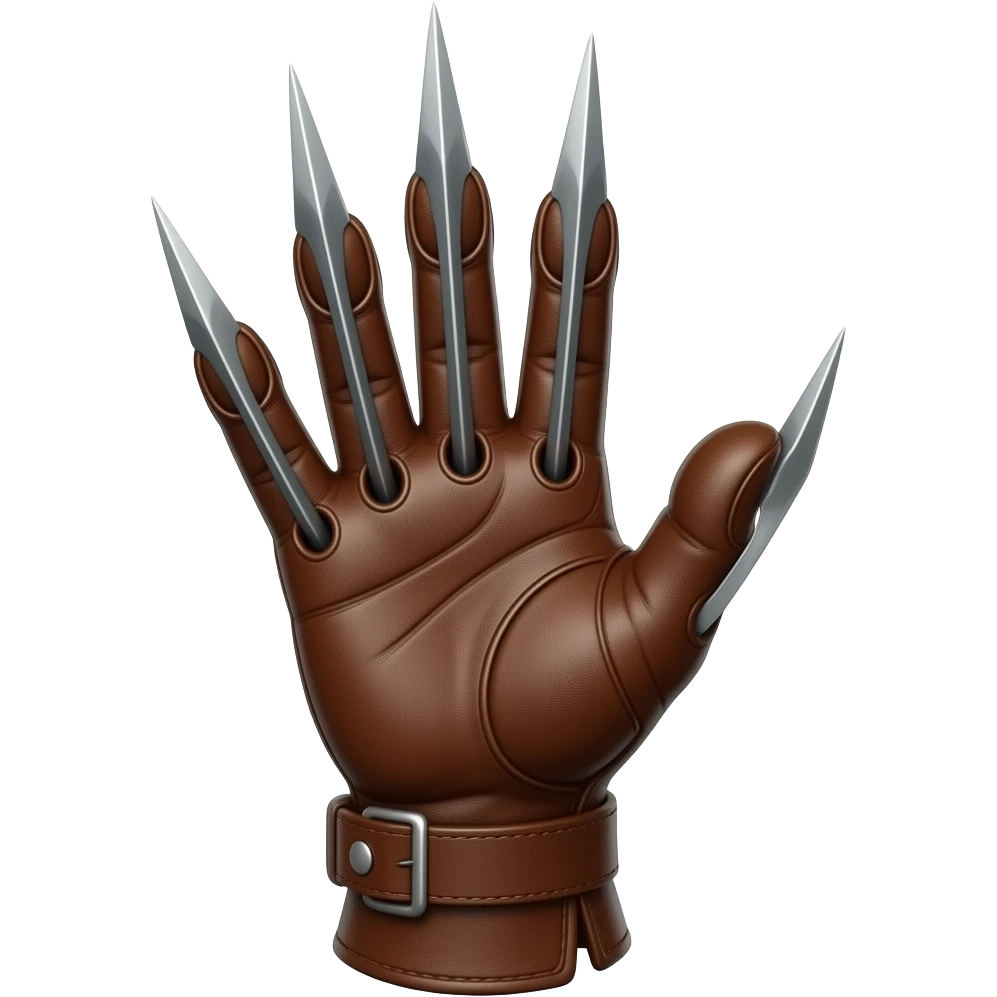 Freddy Kruger Glove, brown leather, large sharp blades attached vertically to the fingertips, emoji