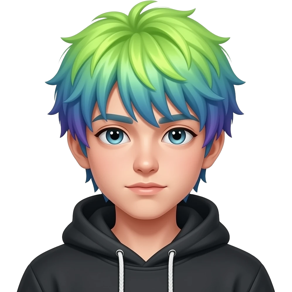 fully neon coloredhair emo boy wearing hoodie emoji