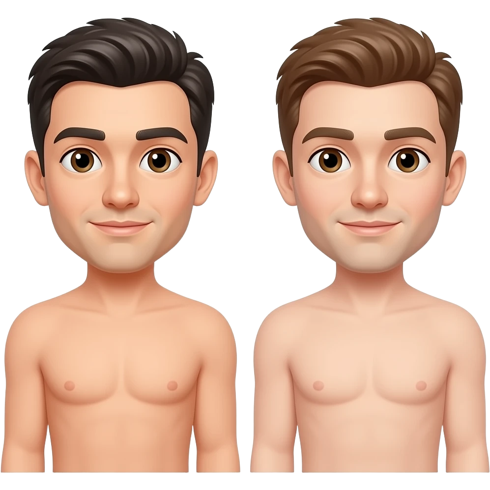 Two naked man showing both panise emoji