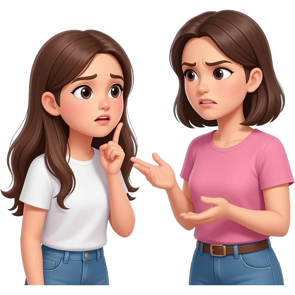 teen girl long hair, asking adult women  a question women speaking shes serious and mad emoji
