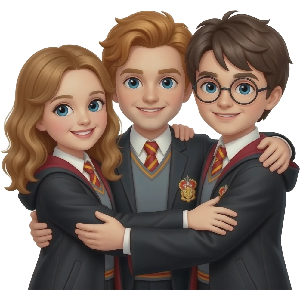 Hermione granger, Ronald Weasley, and Harry Potter hugging e emoji