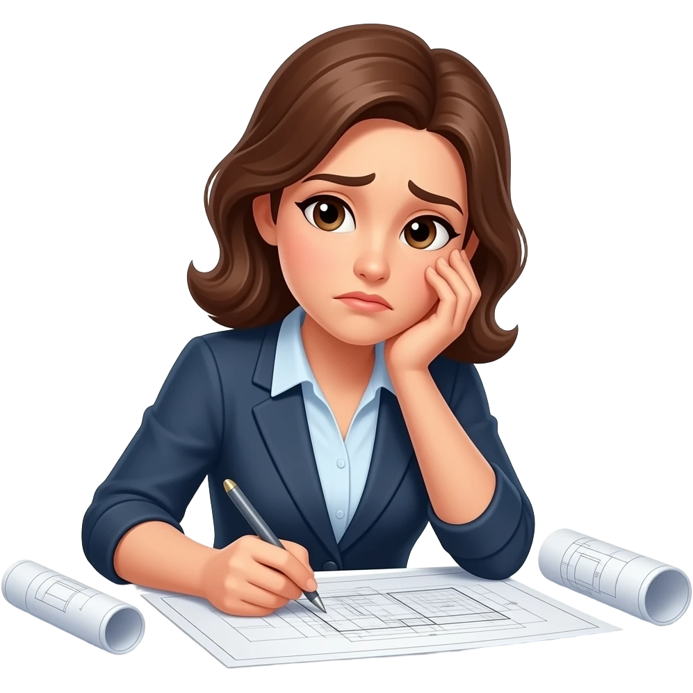 женщина работает с схемами и трудностями emoji