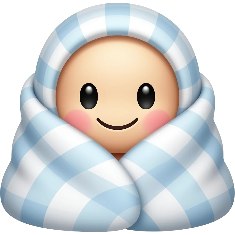 huggable smiling Face with Smiling Eyes (😊) emoji in a cozy blanket emoji