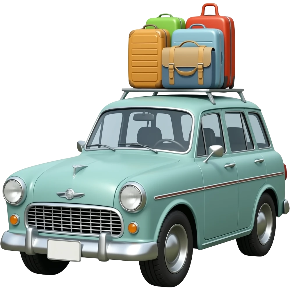 a classic station wagon packed for summer vacation emoji