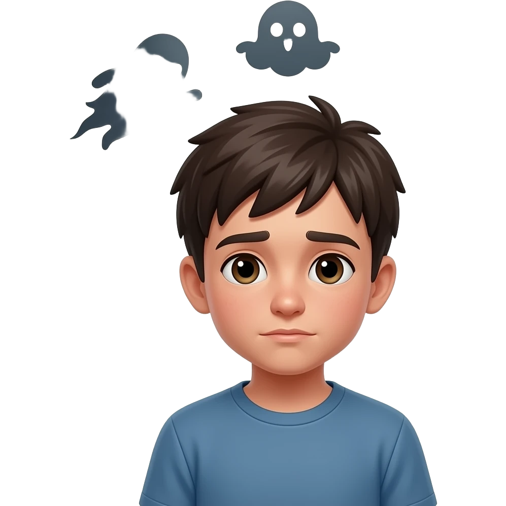 нарисуй парня грустного вокруг которошо летают темные мысли-привидения emoji