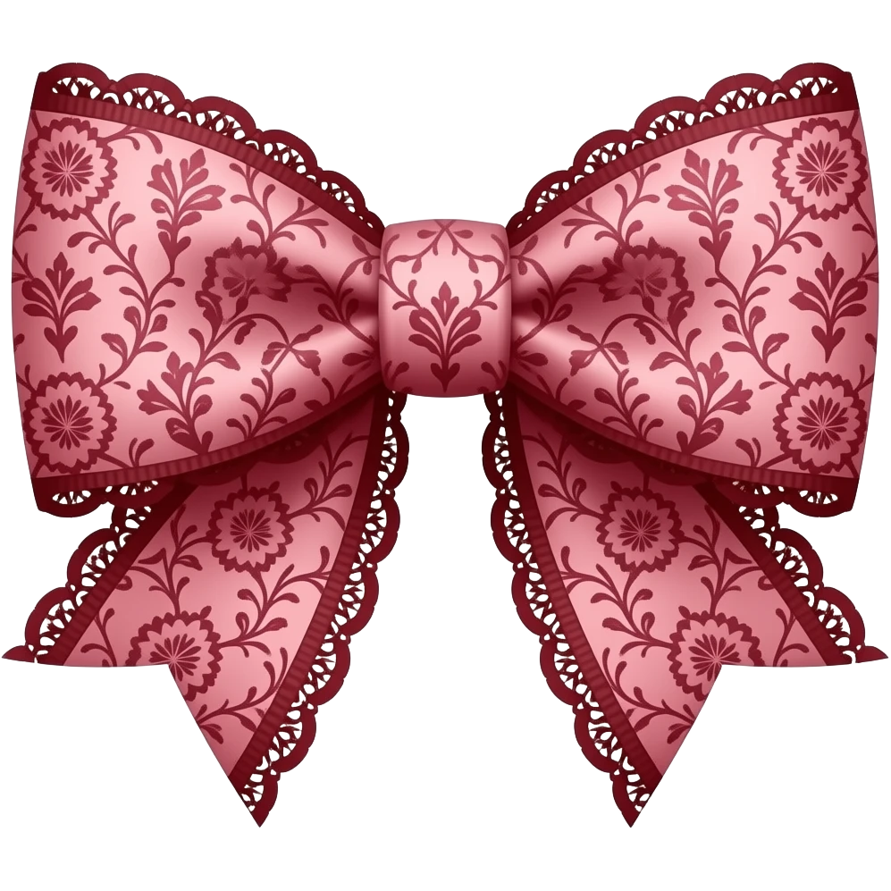 light pink ombre and red  with carnation rococo style pattern on bow lace coquette bow emoji