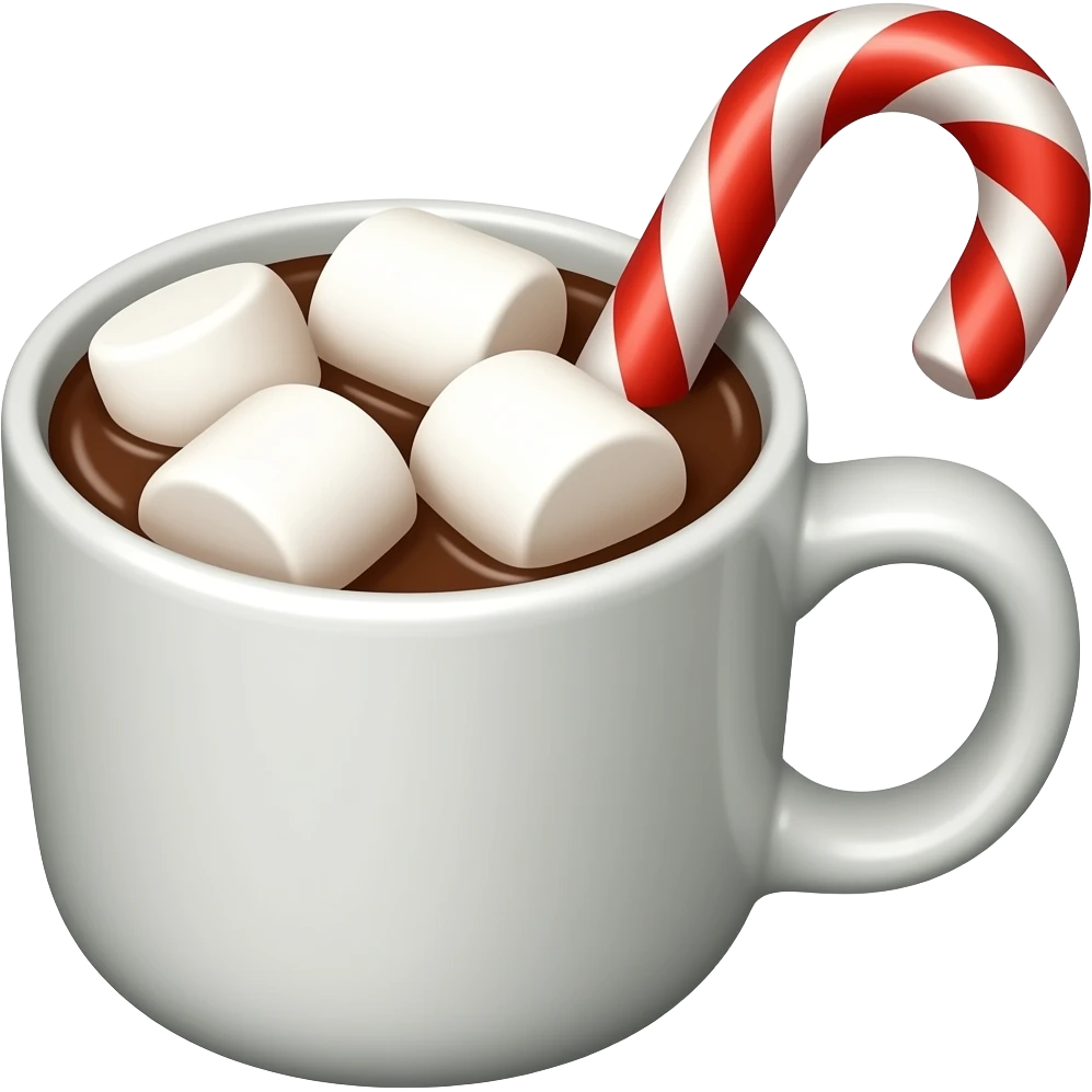 hot chocolate mug with marshmallows and candy cane emoji