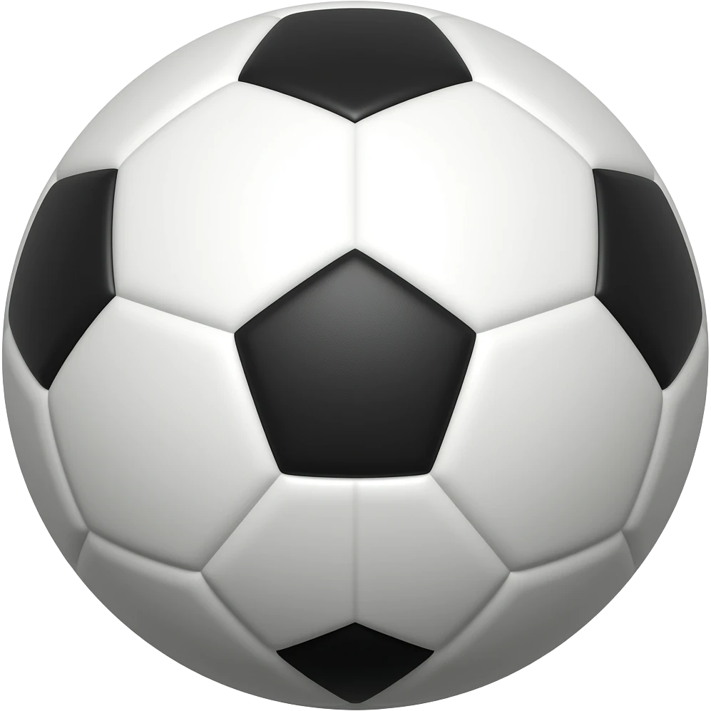 Cute 3D emoji-style soccer ball, soft rounded shape, glossy texture, classic black and white pattern, simple minimal design, clean white background, centered, high quality. emoji