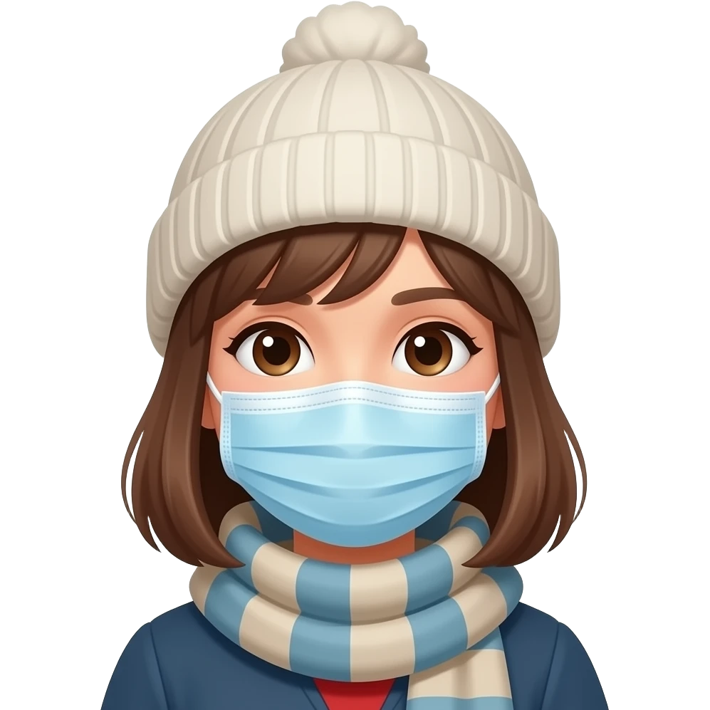 فتاة برأسها قبعة فوطة وعلى وجهها قناع وجه emoji