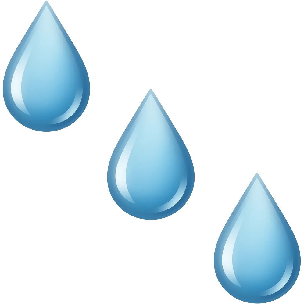 three large drops of water (pointing downwards from the upper left corner) emoji