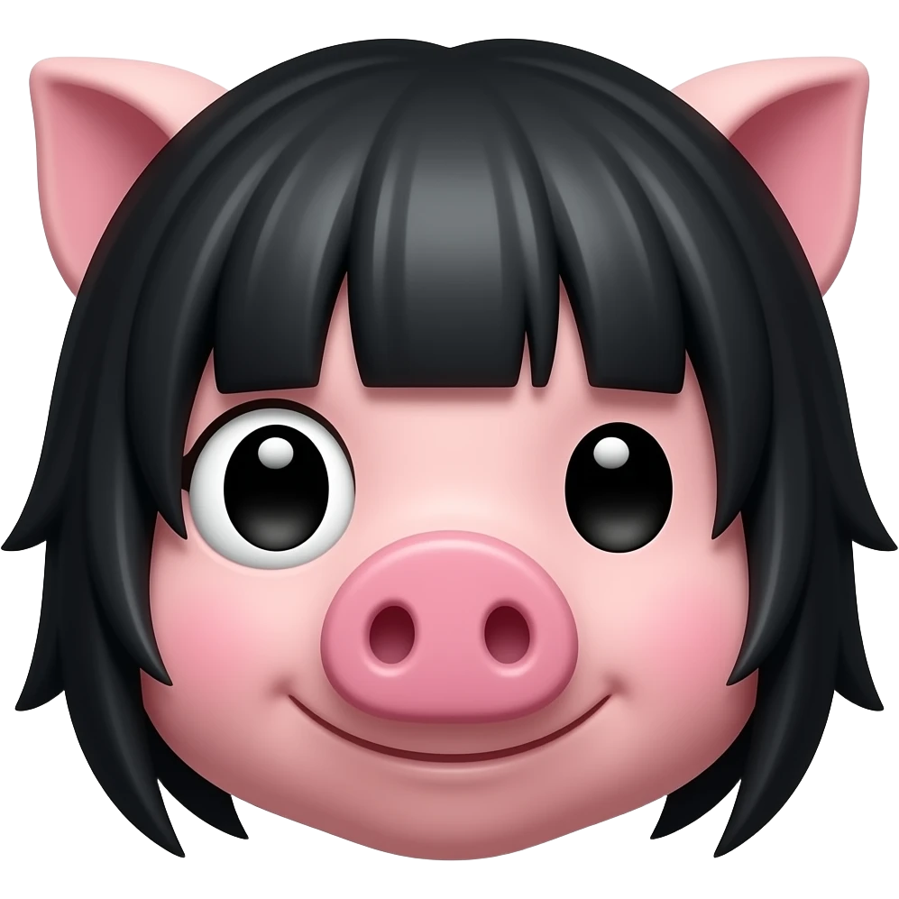 the head of a pig with one eye covered by black emo hair emoji
