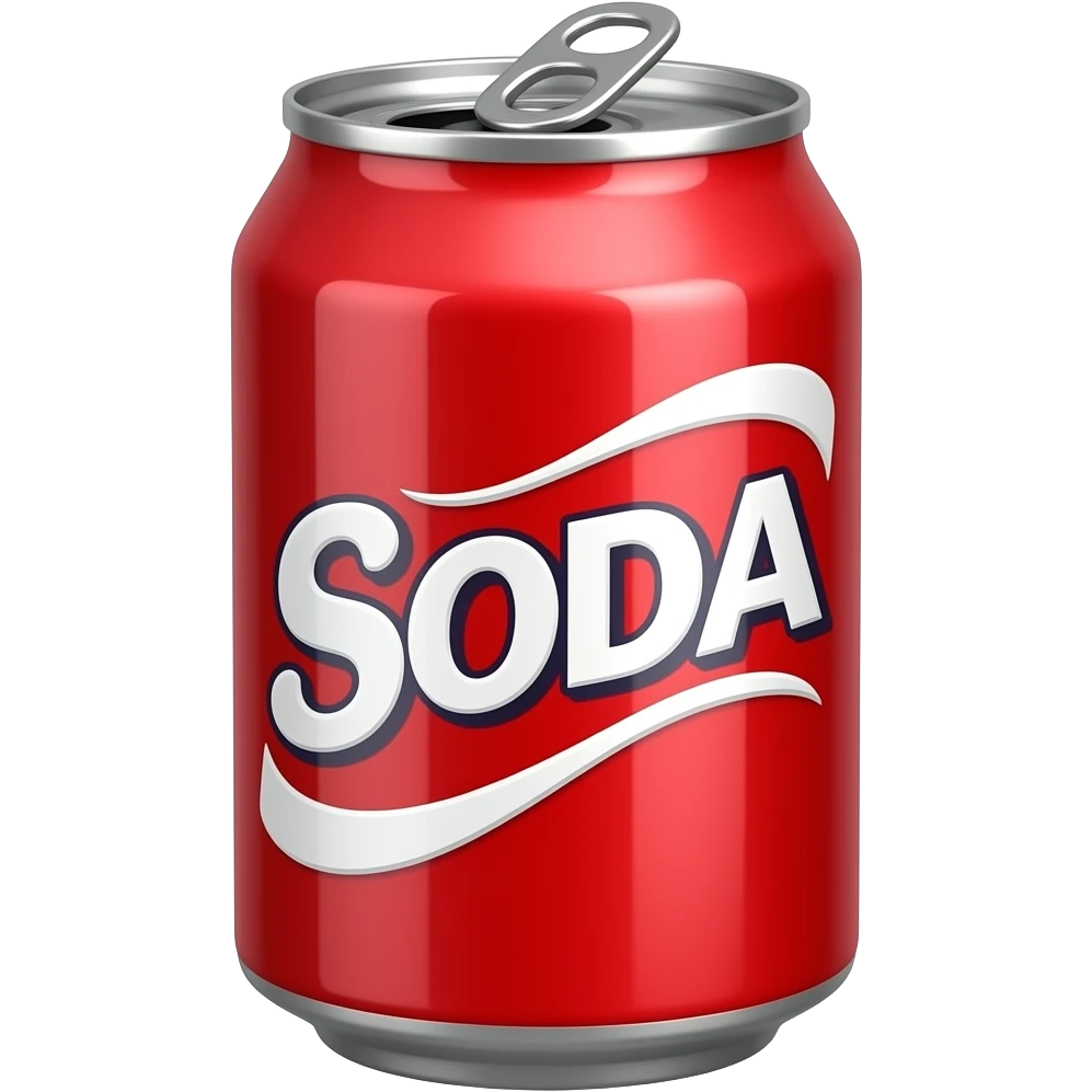 soda can, red colored, text "SODA" on it, cartoonish emoji