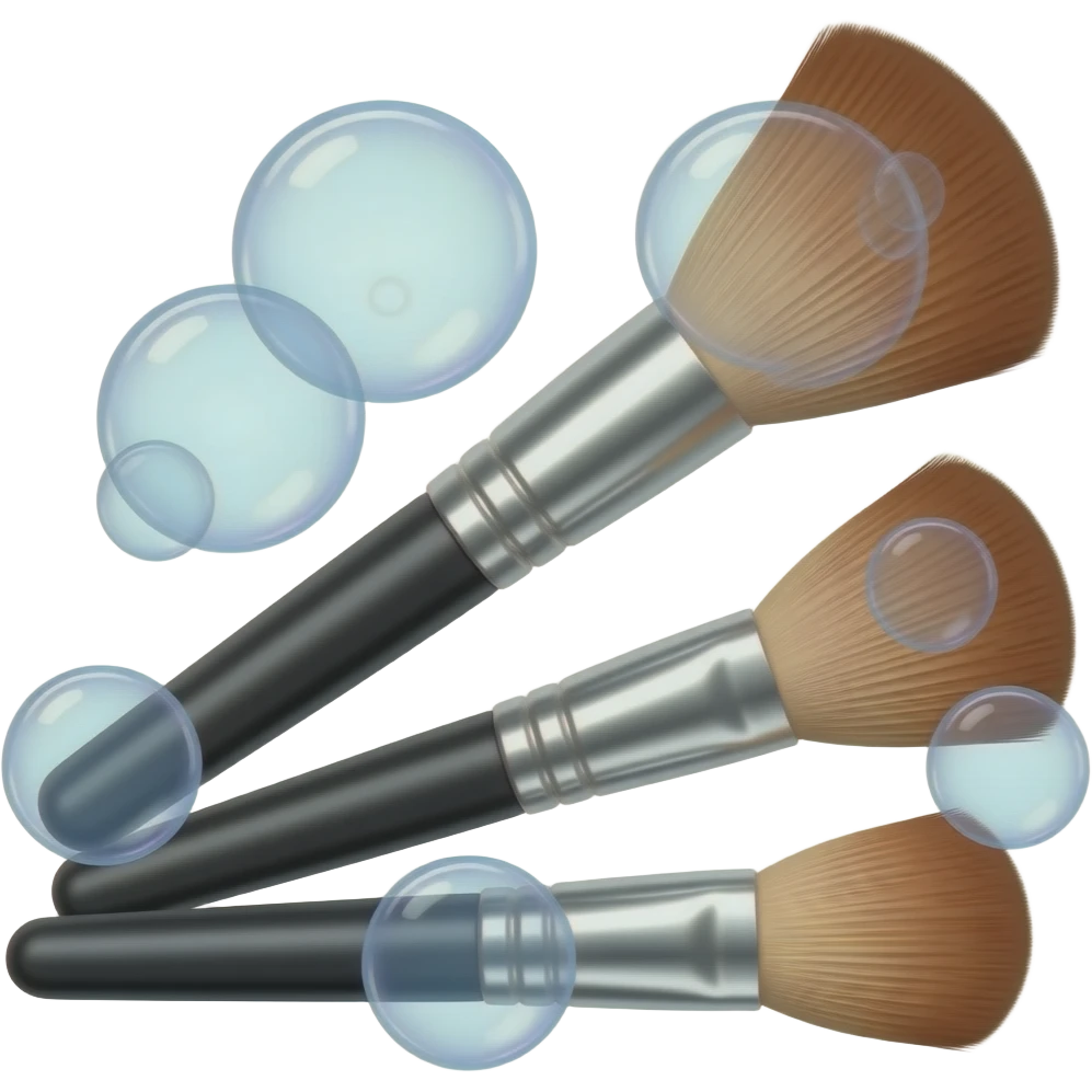 makeup brushes with bubbles emoji