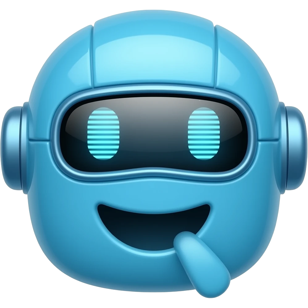 A blue shiny blue robot talk box emoji