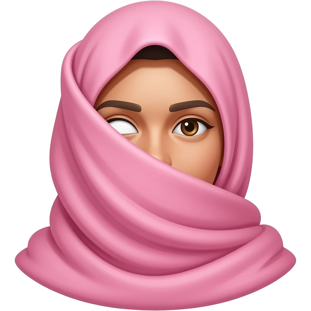face covered with pink cloth so that only one face was visible one eye emoji