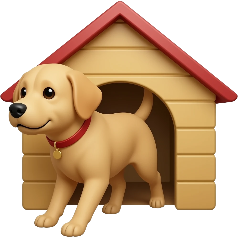 The Golden dog walks into the doghouse. emoji