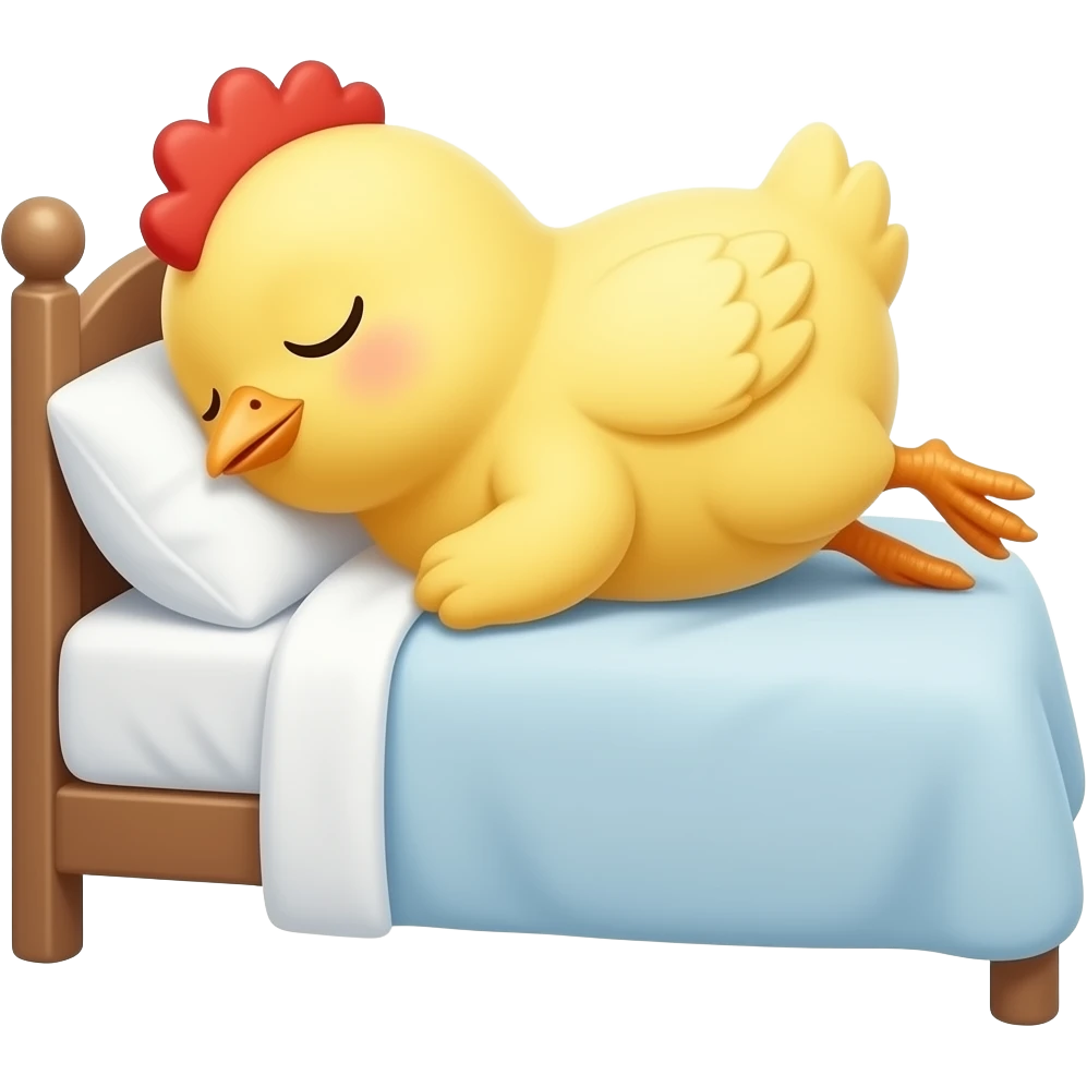 جوجه ای که رو تخت خواب خوابیده emoji