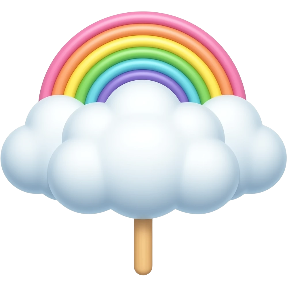 かわいいパステルカラーの虹色のふわふわ雲のような綿菓子（スティック付き） emoji