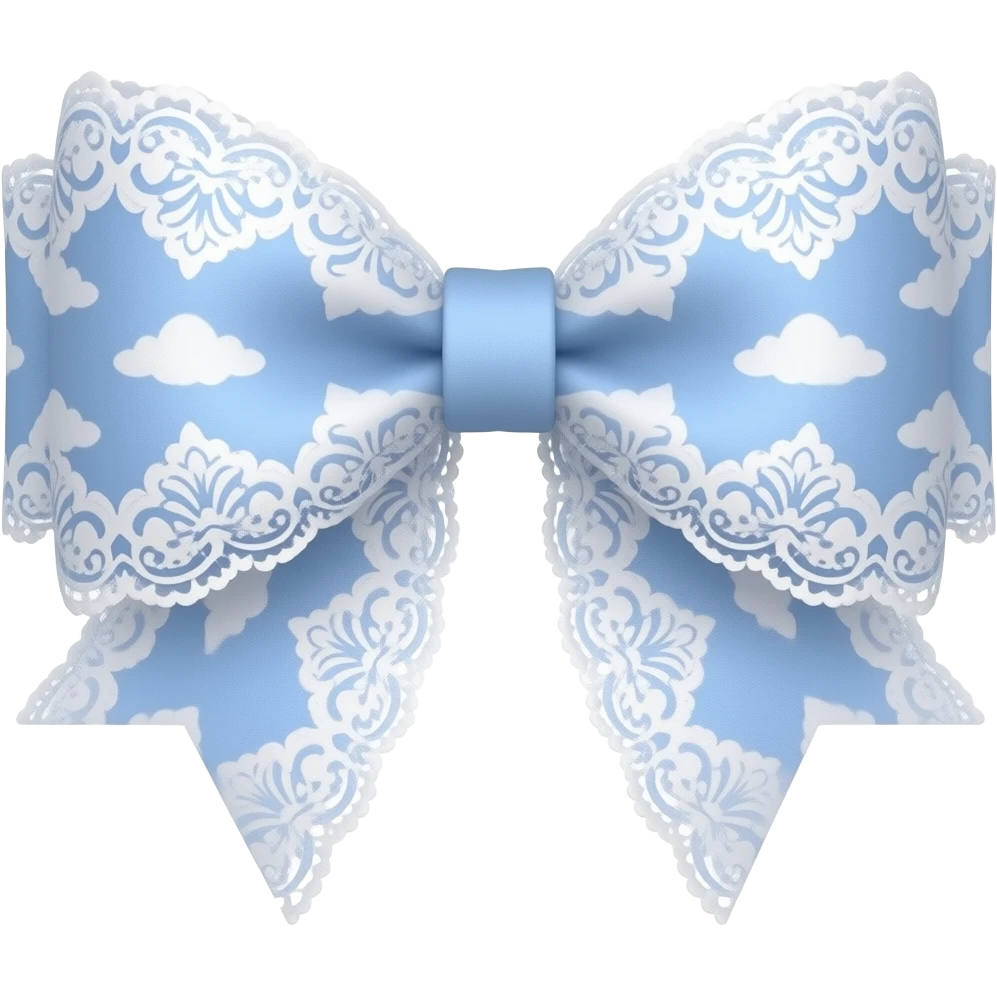 pastel blue and ombre white with cloudy rococo style pattern on bow lace coquette bow emoji